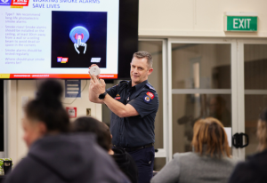 Wellington Community Risk Manager Phil Soal speaking at the Chatham Islands Community Fire Safety Evening.