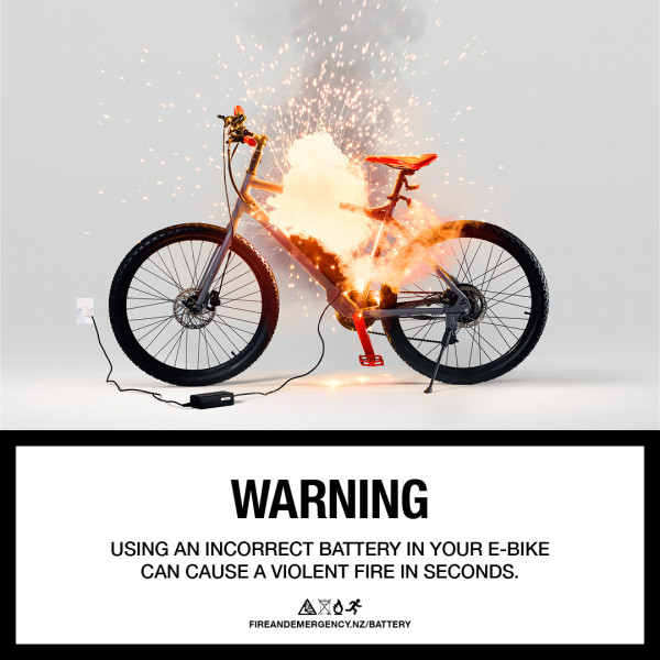 Warning - Using an incorrect battery in your E-bike can cause a violent fire in seconds