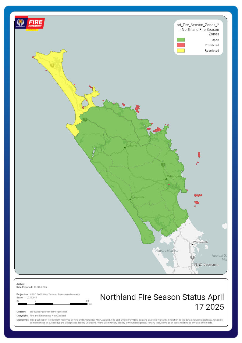 Most of Northland now in open fire season icon